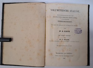 RIETH R. - Volumetrische Analyse: Unter Zugrundelegung der in die Pharmacopoea Germanica 1883 [VOLUMETRISE ANALYSIS].