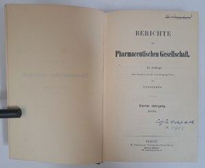 Berichte der deutschen pharmazeutischen gesellschaft 10 banden 1894 [REPORTS OF THE FARMACEUTICAL TOWER].