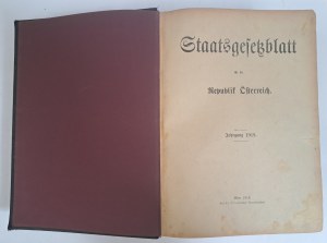 Staatsgesetzblatt für die Republik Österreich 2 banden 1919-1920 [OFFICIAL DAY OF THE REPUBLIC OF AUSTRIA].