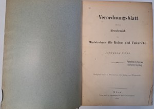 Verordnungsblatt für den Dienstbereich des Ministeriums für Kultus und Unterricht Jahrgang 1903 [SCHOOL AND CULTURE LAW].