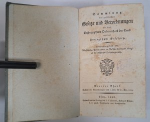 Sammlung der politischen Gesetze und Verordnungen Erzherzogthum Oesterreich Herzogthum Salzburg 9 Bnd 1823 [AUSTRIA LAW].