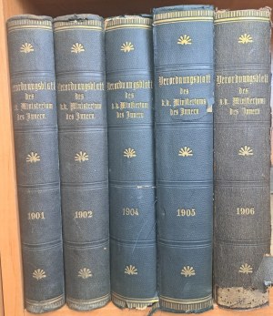 Verordnungsblatt k. k. Ministeriums des Innern Gelplatte für die Angelegenheiten der stantlichen Veterinärverwaltung 5 banden 1901-1906