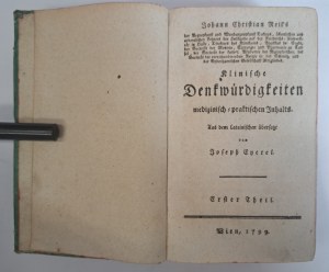REIL Johann Christian - Klinische Denkwürdigkeiten Medizinisch-praktischen Inhalts band I-II 1799 [PRACTICAL MEDICINE].