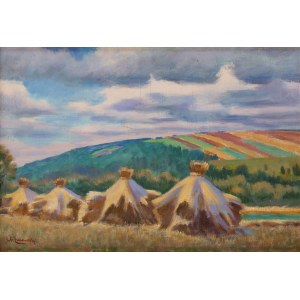 Stanislaw Żurawski (1889 Krosno - 1976 Krakow), Landscape with stogies