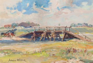 Juliusz Słabiak (1917 Sosnowiec - 1973 Kraków), Rural landscape with a bridge