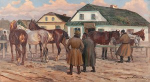 Jan Erazm Kotowski (1885 Opatowiczki near Pinczow - 1960 Milanówek), In front of an inn