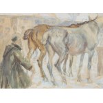 Jan Erazm Kotowski (1885 Opatowiczki near Pinczow - 1960 Milanowek), Men by the horses