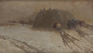 Wacław Artur Wielogłowski called Starykoń (1860 Odonów - 1933 Warsaw), Winter landscape with horses