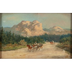 Tadeusz Rybkowski (1848 Kielce - 1926 Lwów), Góralski zaprzęg na tle Murania, 1909 (?)