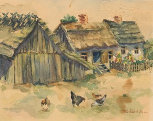 Hanna Korczak-Idzińska (1913 - 2011), Chickens in front of a hut