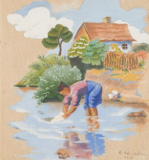 Hanna Korczak-Idzinska (1913 - 2011), Washerwoman by the River, 1938