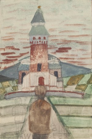 Nikifor Krynicki (1895 Krynica - 1968 Folusz), Man in front of a church