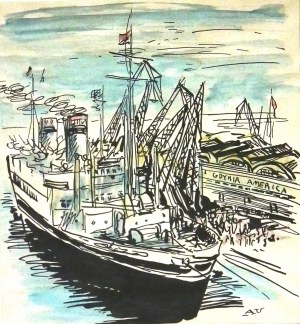 Antoni Uniechowski, M/S Batory in Gdynia at the Gdynia-America Line wharf in 1946 before the first post-war cruise