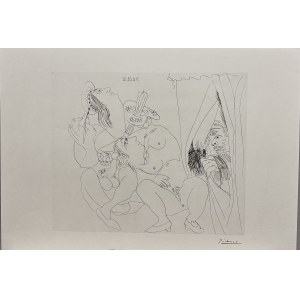 Pablo Picasso ( 1881-1973) „Artysta ze swoja modelką i podglądacz” z cyklu „347”