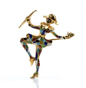 FOS, Gold enameled Harlequin brooch
