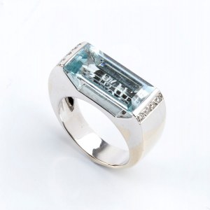 PONTEVECCHIO, Aquamarine diamond gold band ring