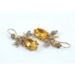 Silver, gilded silver, citrine quartz, diamond pair of earrings