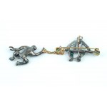 Silver, gold, diamond, emerald, ruby, Victorian inspired swinging monkey brooch