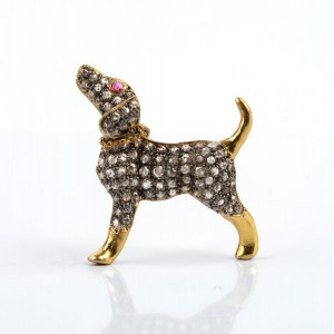 Diamond ruby emerald gold silver pendant brooch