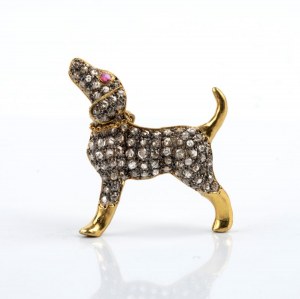 Diamond ruby emerald gold silver pendant brooch
