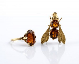 Quartz gold brooch and ring