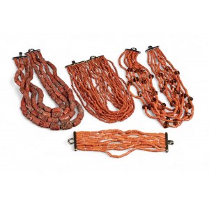 Lot of 3 coral necklaces and 1 coral bracelet