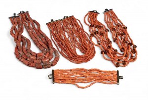 Lot of 3 coral necklaces and 1 coral bracelet