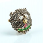 Silver, gilded silver diamond emerald brooch