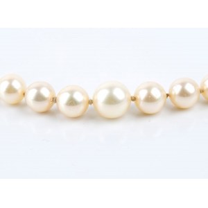 Pearl necklace and gold brooch with diamonds and sapphires