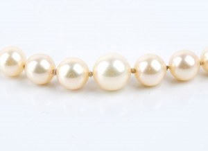 Pearl necklace and gold brooch with diamonds and sapphires