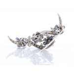 Pearl necklace and gold brooch with diamonds and sapphires