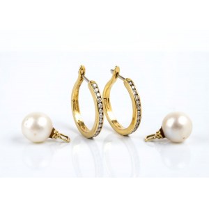 Diamond pearl gold earrings
