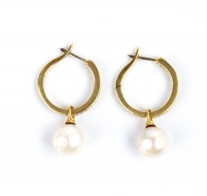 Diamond pearl gold earrings