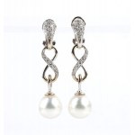 Pair of diamond and pearl pendant ear clip