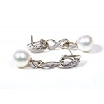 Pair of diamond and pearl pendant ear clip