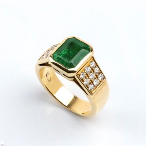 Gold emerald and diamond ring