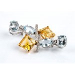 Diamond colored stones gold drop pair of earrings.
