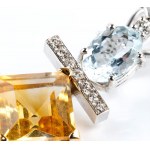 Diamond colored stones gold drop pair of earrings.