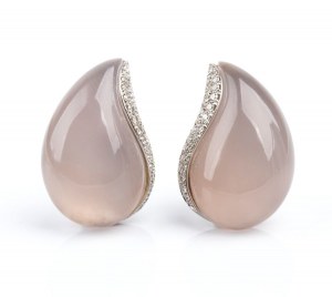 Diamond chalcedony gold pair of earrings