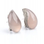 Diamond chalcedony gold pair of earrings