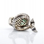 Gold fish-shaped ring with diamonds and emeralds