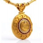 Gold archaeological-style necklace with precious stones