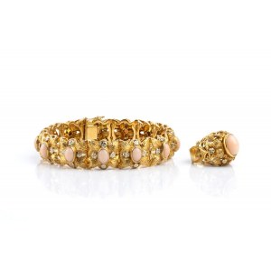 Angel skin coral gold bracelet and ring