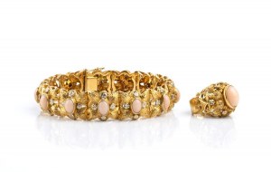 Angel skin coral gold bracelet and ring