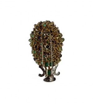 Gold brooch with sapphires, emeralds, and diamonds