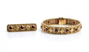 Garnet gold bracelet and brooch