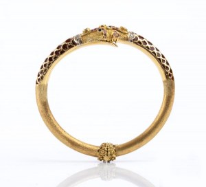 Rigid gold bracelet with enamels, diamonds, rubies, emeralds and sapphires