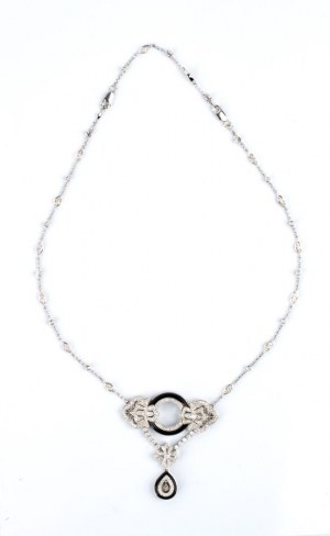 Gold diamond and onyx necklace