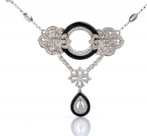 Gold diamond and onyx necklace