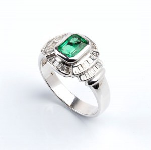 Emerald diamond white gold ring